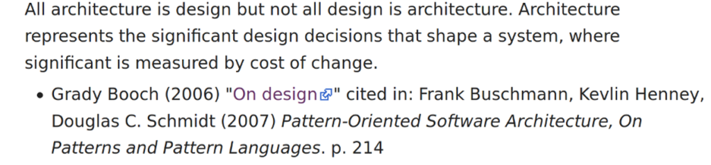 Grady Booch's definition of Software Architecture